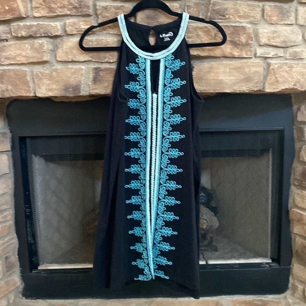 Half Moon black and teal razorback dress Keyhole front and back w/ stitching. XL